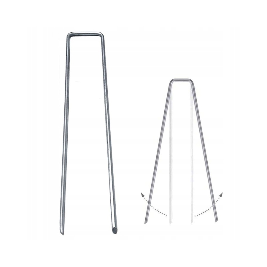 Set 100 de ancore metalice tip U pentru fixare panza anti-buruieni, 15x3 cm, argintiu - imagine 2