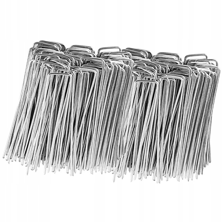 Set 100 de ancore metalice tip U pentru fixare panza anti-buruieni, 15x3 cm, argintiu - imagine 6