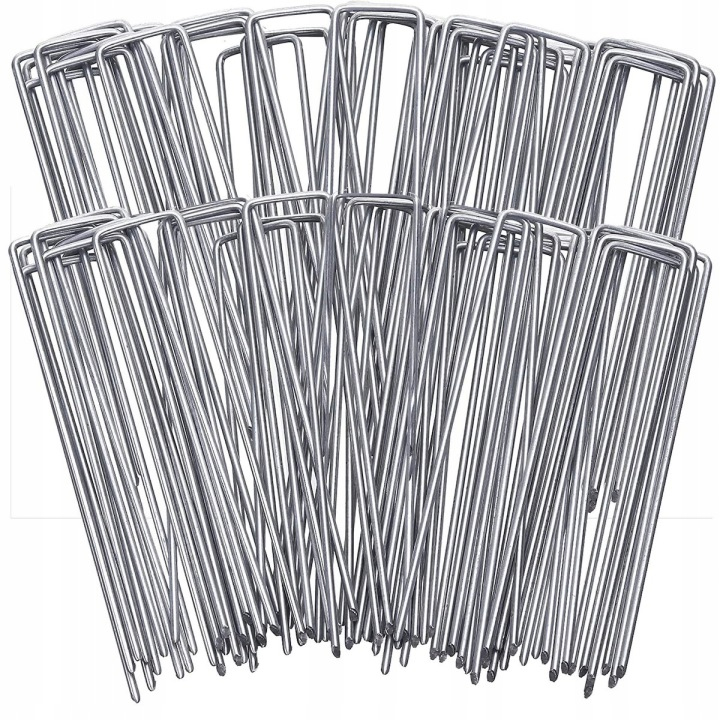 Set 100 de ancore metalice tip U pentru fixare panza anti-buruieni, 15x3 cm, argintiu - imagine 3