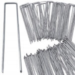 Set 100 de ancore metalice tip U pentru fixare panza anti-buruieni, 15x3 cm, argintiu
