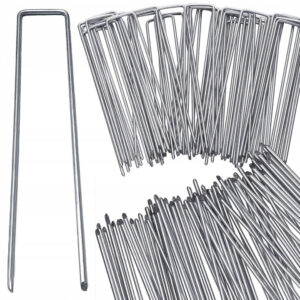 Set 100 de ancore metalice tip U pentru fixare panza anti-buruieni, 15x3 cm, argintiu