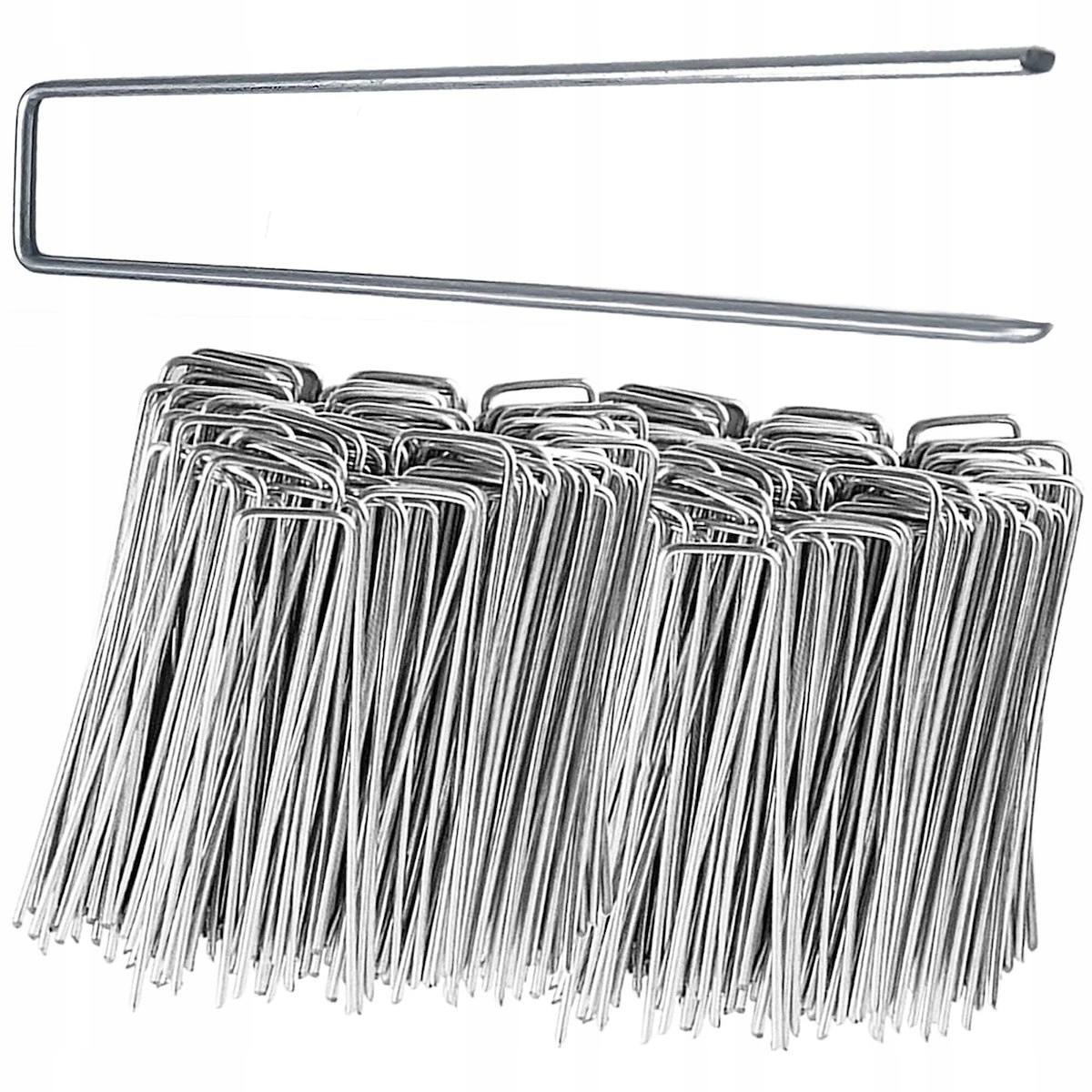 Set 100 de ancore metalice tip U pentru fixare panza anti-buruieni, 15x3 cm, argintiu - imagine 5