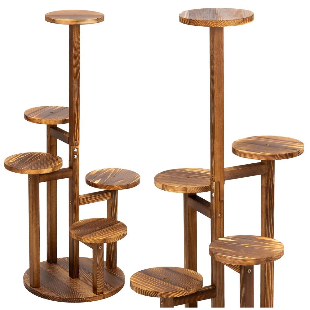 Suport pentru flori, din lemn si MDF, 6 niveluri pentru ghivece, 48x48x87 cm, maro - imagine 2