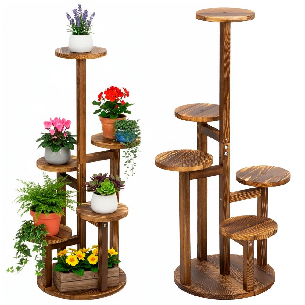 Suport pentru flori, din lemn si MDF, 6 niveluri pentru ghivece, 48x48x87 cm, maro - imagine 4