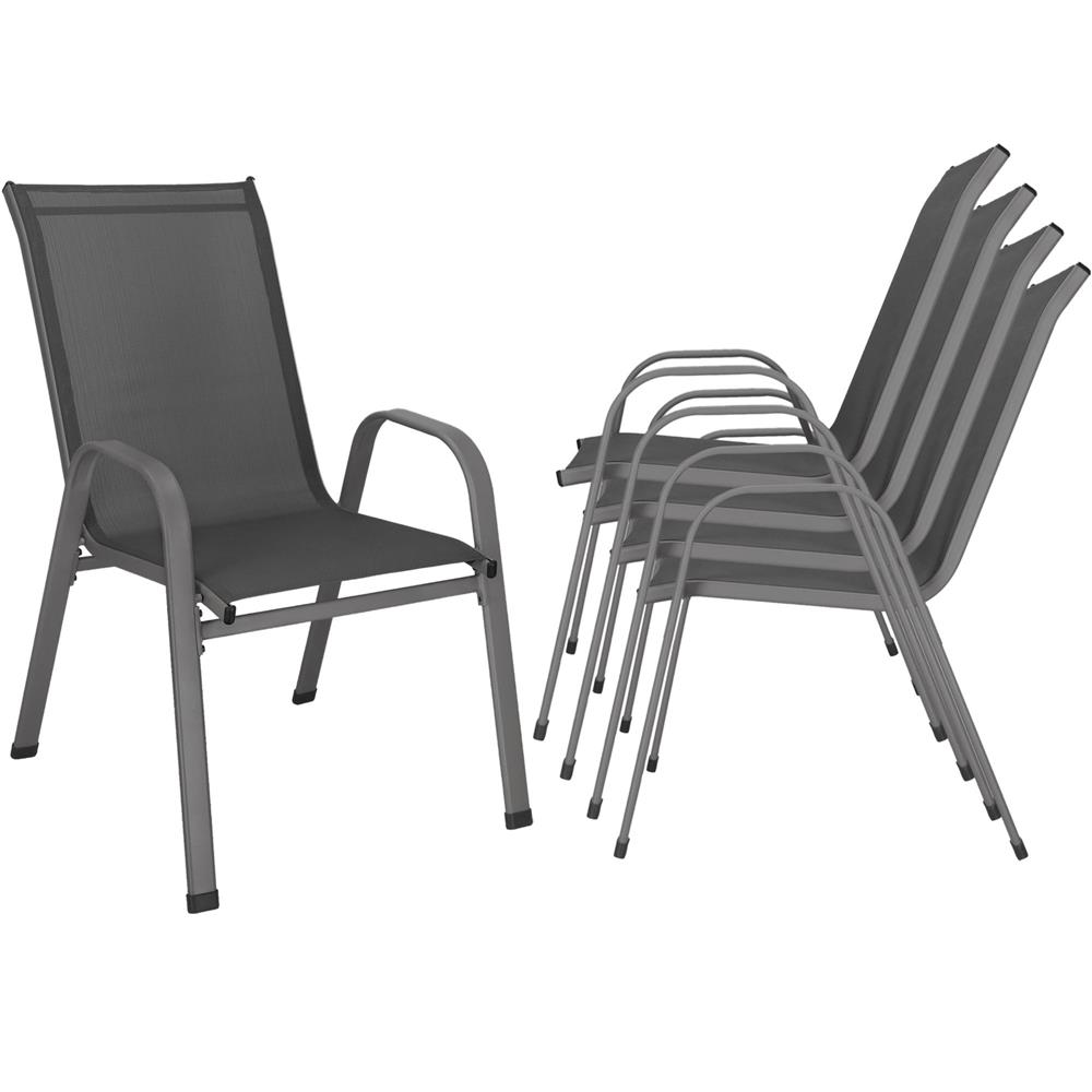 Set 4 scaune gradina cu brate, cadru otel si sezut textilene, 53x72x92 cm, gri - imagine 2