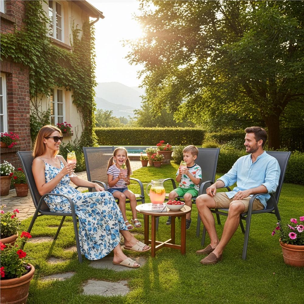 Set 4 scaune gradina cu brate, cadru otel si sezut textilene, 53x72x92 cm, gri - imagine 11