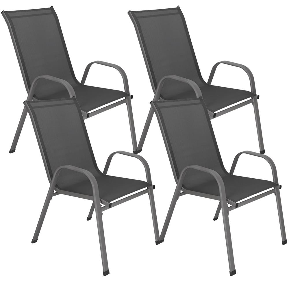 Set 4 scaune gradina cu brate, cadru otel si sezut textilene, 53x72x92 cm, gri - imagine 3