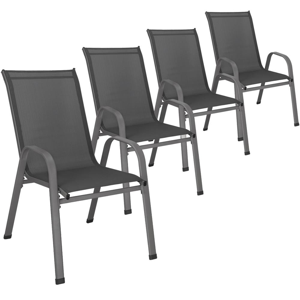 Set 4 scaune gradina cu brate, cadru otel si sezut textilene, 53x72x92 cm, gri - imagine 4