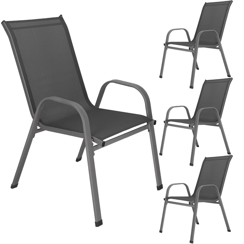Set 4 scaune gradina cu brate, cadru otel si sezut textilene, 53x72x92 cm, gri - imagine 5