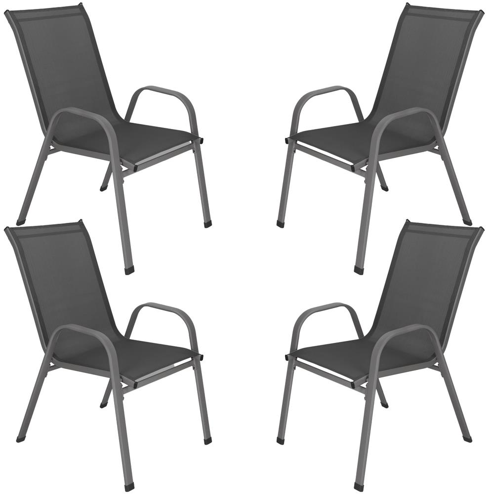 Set 4 scaune gradina cu brate, cadru otel si sezut textilene, 53x72x92 cm, gri - imagine 7