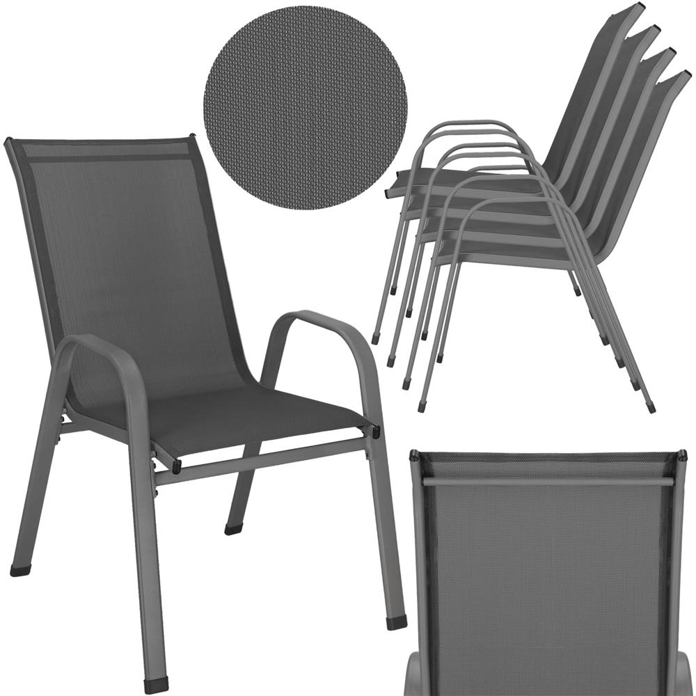 Set 4 scaune gradina cu brate, cadru otel si sezut textilene, 53x72x92 cm, gri - imagine 8