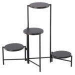 Suport pentru flori cu structura metalica, 4 niveluri, cu rafturi rotunde, 60x43x60 cm, negru
