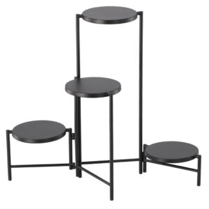 Suport pentru flori cu structura metalica, 4 niveluri, cu rafturi rotunde, 60x43x60 cm, negru
