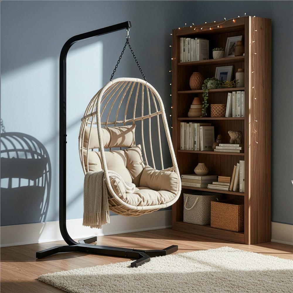 Suport leagan tip cuib sau hamac suspendat, cadru otel, maxim 180 kg, 92x92x205 cm, negru - imagine 10