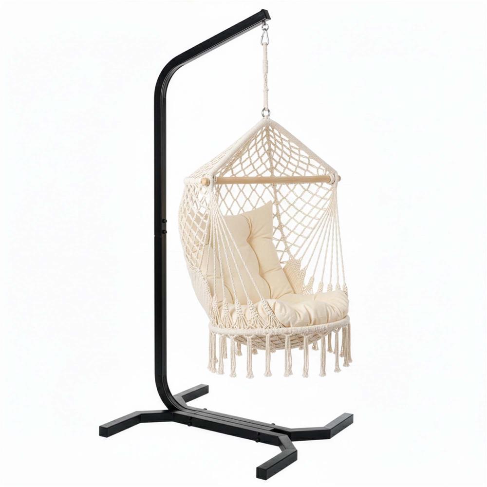 Suport leagan tip cuib sau hamac suspendat, cadru otel, maxim 180 kg, 92x92x205 cm, negru - imagine 7