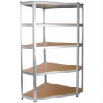 Raft depozitare metalic colt 5 niveluri cu polite MDF, structura otel galvanizat, 180x90x30 cm, argintiu