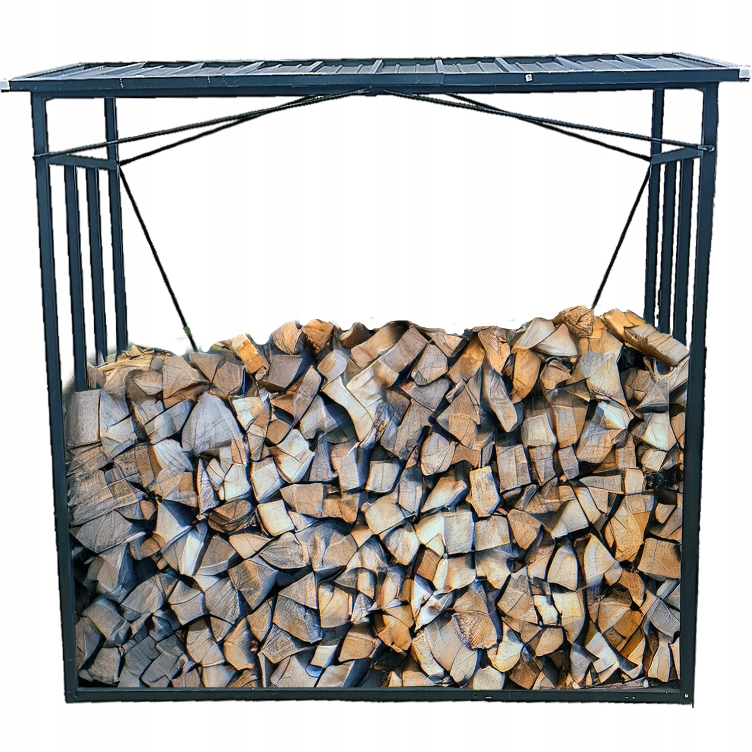 Suport depozitare lemne de foc cu acoperis ondulat, structura metalica, 185x70x185 cm, negru - imagine 7