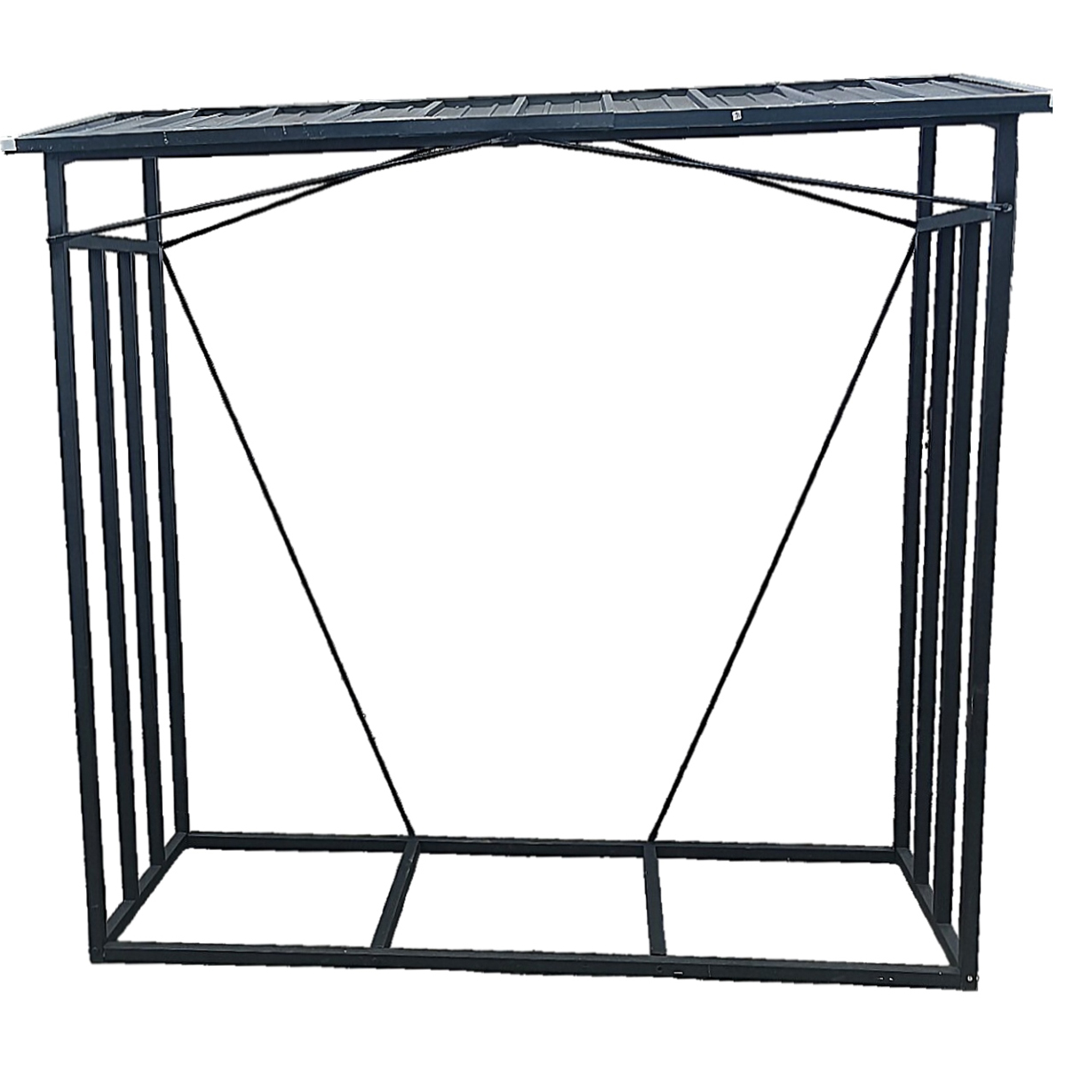 Suport depozitare lemne de foc cu acoperis ondulat, structura metalica, 185x70x185 cm, negru - imagine 2