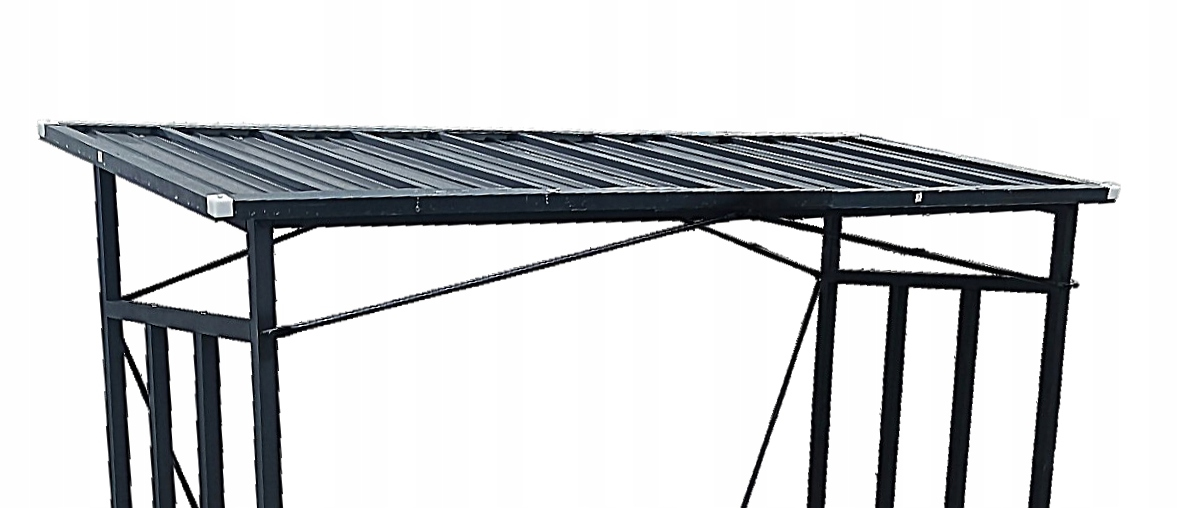 Suport depozitare lemne de foc cu acoperis ondulat, structura metalica, 185x70x185 cm, negru - imagine 3