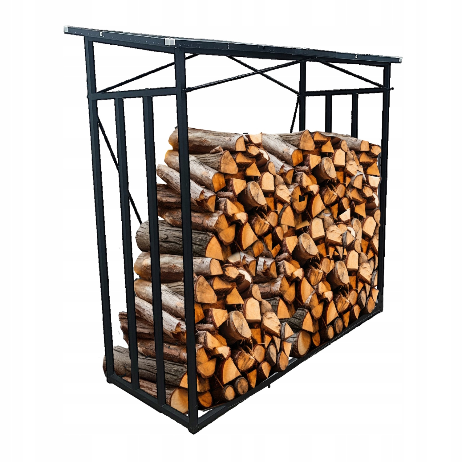 Suport depozitare lemne de foc cu acoperis ondulat, structura metalica, 185x70x185 cm, negru - imagine 4