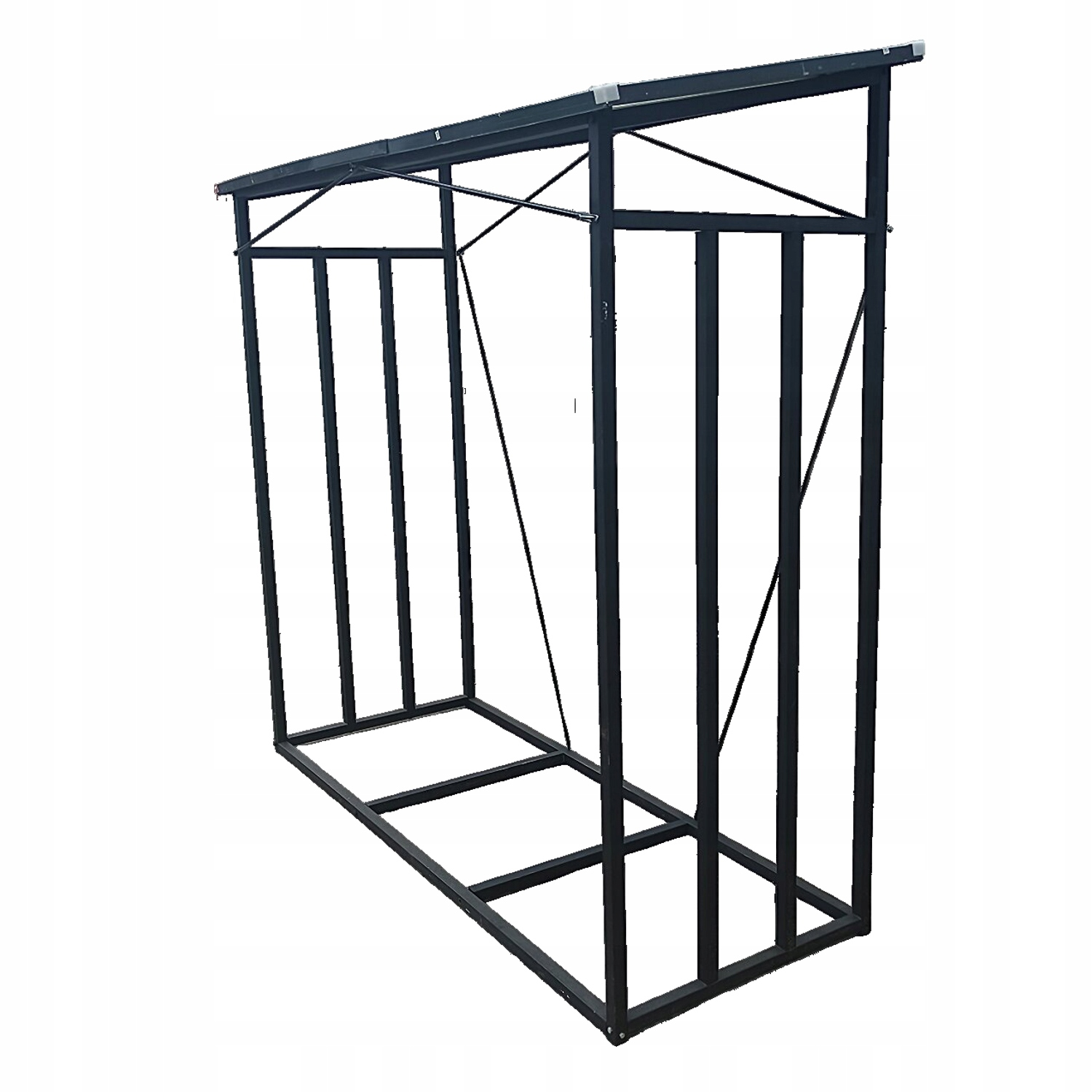 Suport depozitare lemne de foc cu acoperis ondulat, structura metalica, 185x70x185 cm, negru - imagine 6