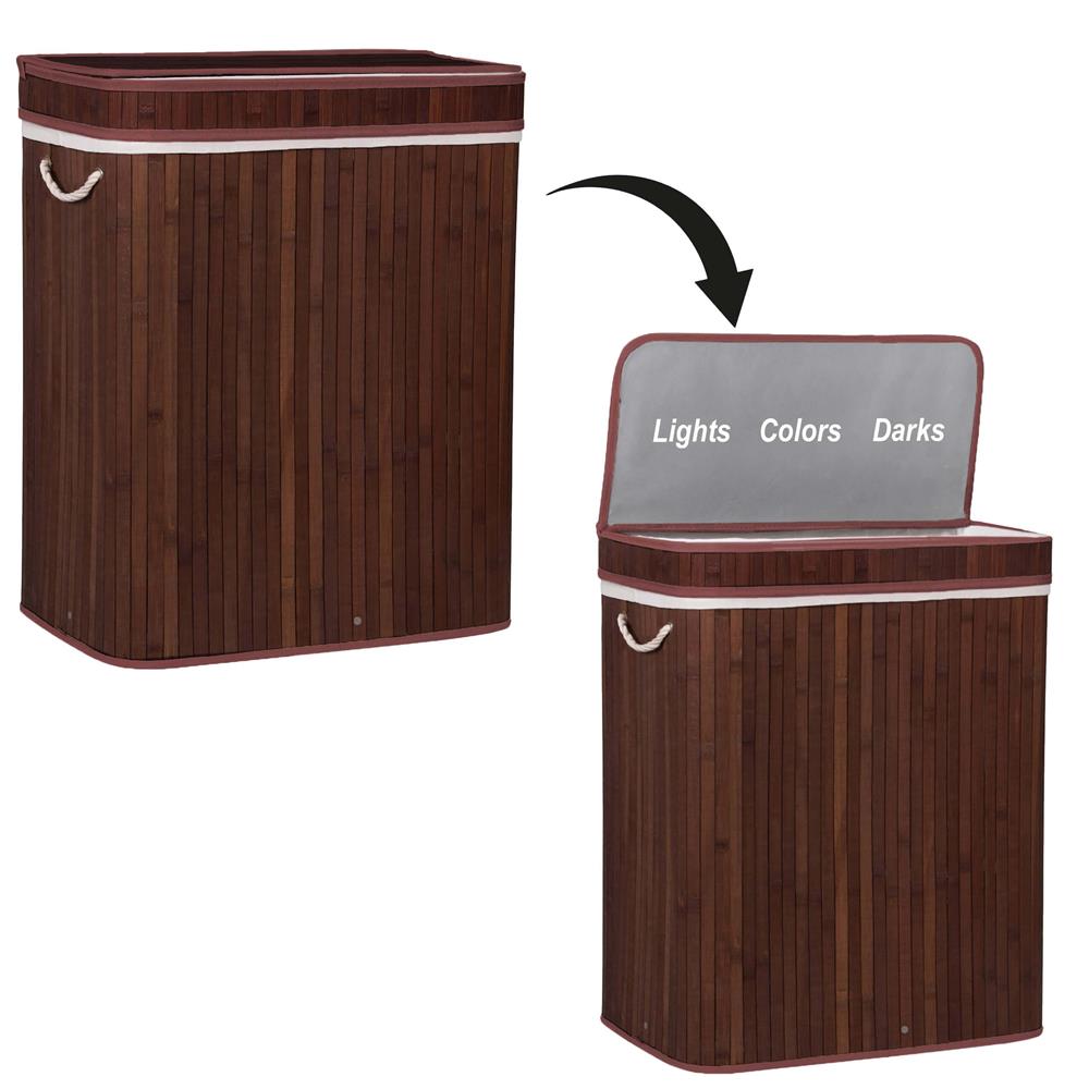 Cos de rufe cu capac si 3 compartimente, sac textil detasabil, 100 litri, 51x32x63 cm, maro - imagine 13