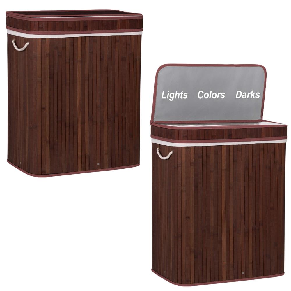 Cos de rufe cu capac si 3 compartimente, sac textil detasabil, 100 litri, 51x32x63 cm, maro - imagine 4