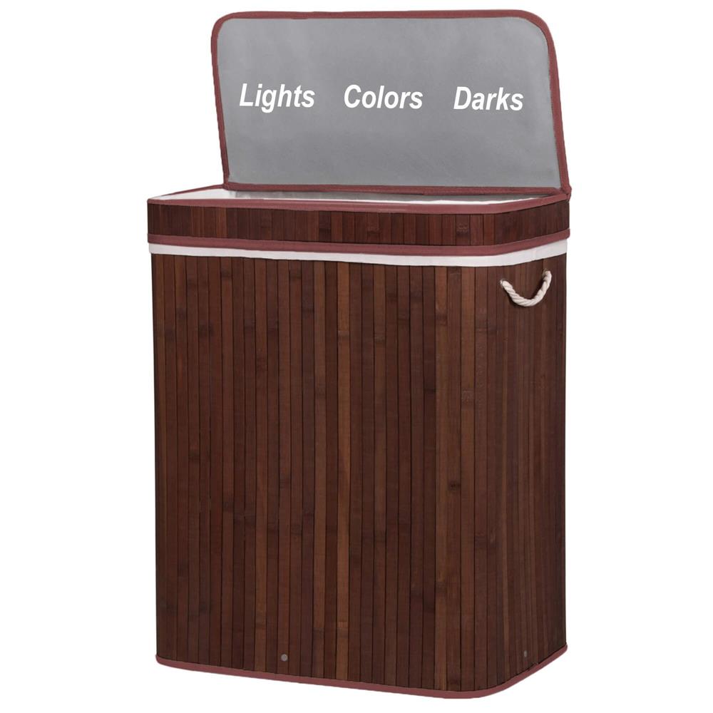 Cos de rufe cu capac si 3 compartimente, sac textil detasabil, 100 litri, 51x32x63 cm, maro - imagine 5