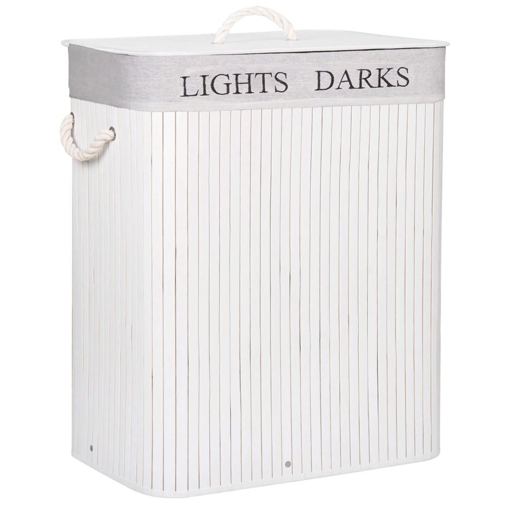 Cos de rufe cu capac si 2 compartimente, sac textil detasabil, 100 litri, 52x33x63 cm, alb si bej - imagine 10