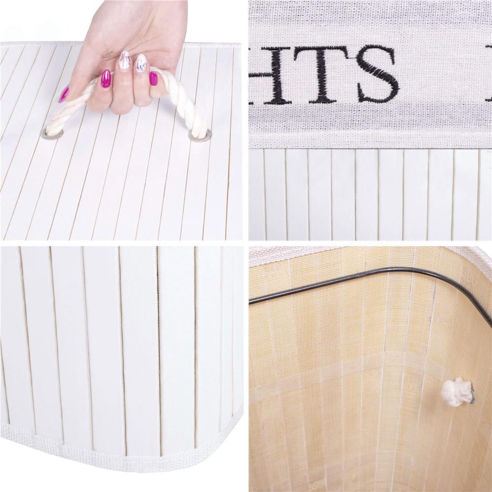 Cos de rufe cu capac si 2 compartimente, sac textil detasabil, 100 litri, 52x33x63 cm, alb si bej - imagine 8