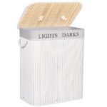 Cos de rufe cu capac si 2 compartimente, sac textil detasabil, 100 litri, 52x33x63 cm, alb si bej