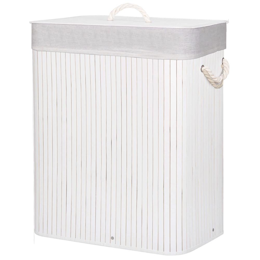 Cos de rufe cu capac si 2 compartimente, sac textil detasabil, 100 litri, 52x33x63 cm, alb si bej - imagine 4