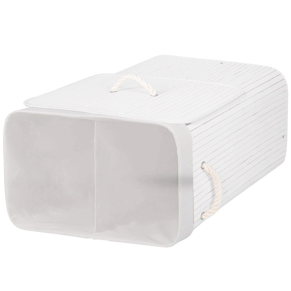 Cos de rufe cu capac si 2 compartimente, sac textil detasabil, 100 litri, 52x33x63 cm, alb si bej - imagine 7