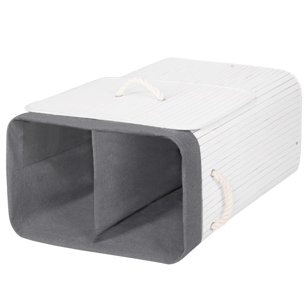 Cos de rufe cu capac si 2 compartimente, sac textil detasabil, 100 litri, 52x33x63 cm, alb si gri - imagine 4