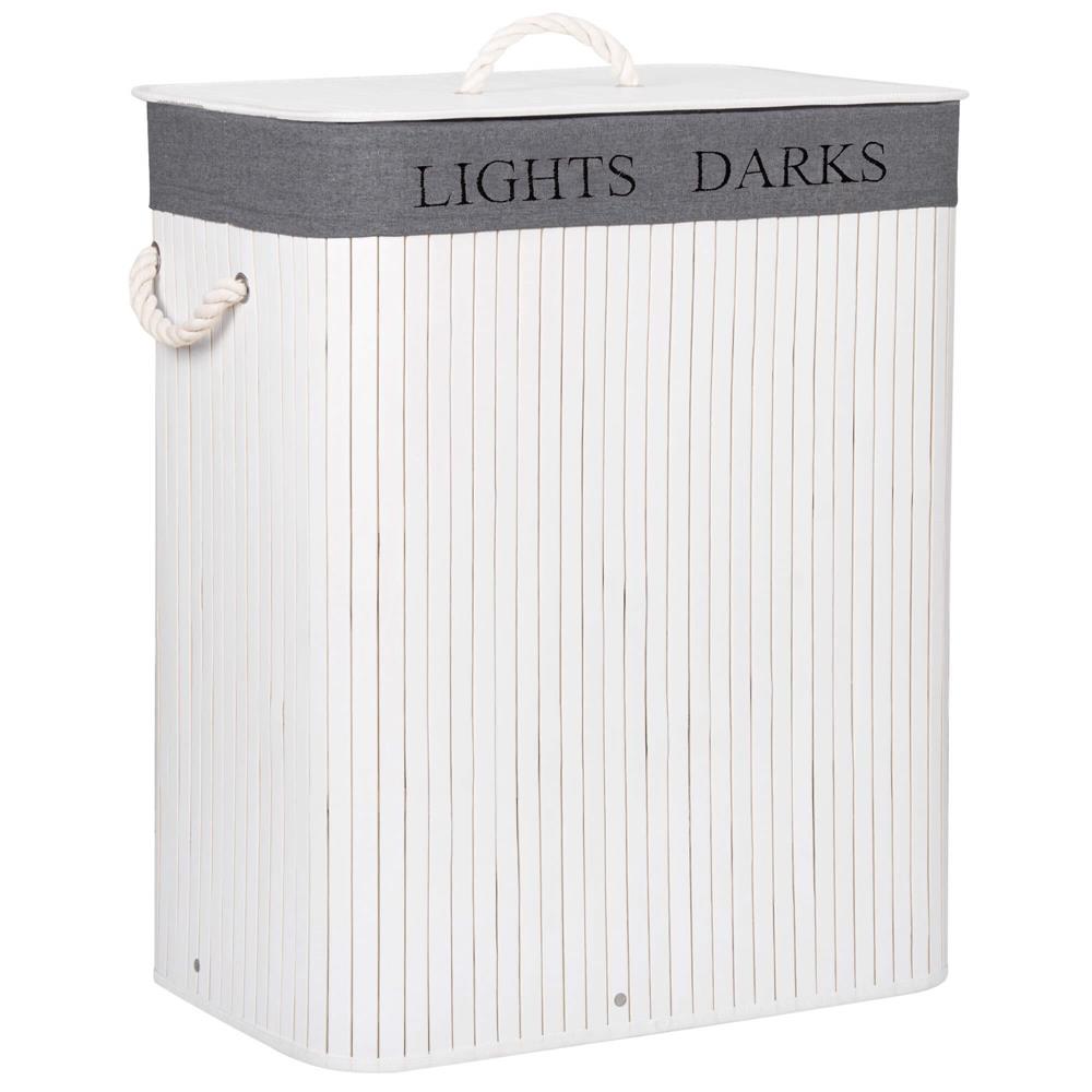 Cos de rufe cu capac si 2 compartimente, sac textil detasabil, 100 litri, 52x33x63 cm, alb si gri - imagine 7