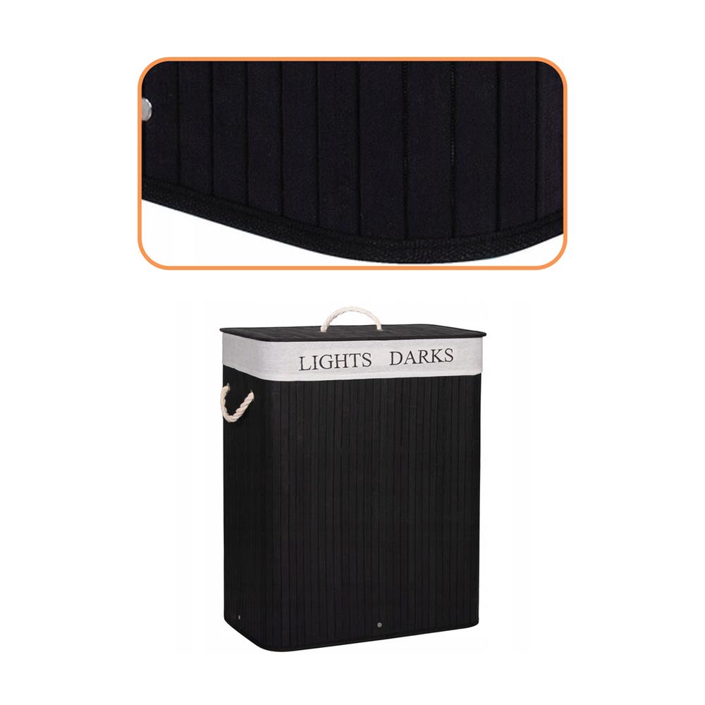 Cos de rufe cu capac si 2 compartimente, sac textil detasabil, 100 litri, 52x33x63 cm, negru - imagine 3