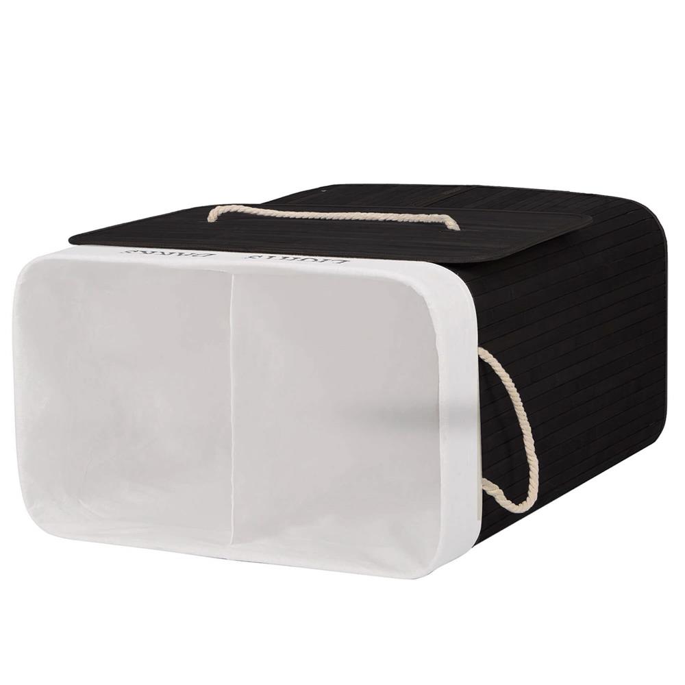 Cos de rufe cu capac si 2 compartimente, sac textil detasabil, 100 litri, 52x33x63 cm, negru - imagine 4