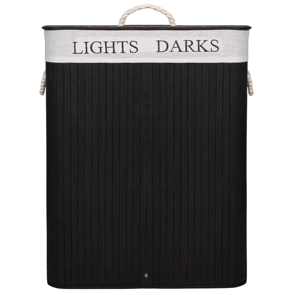 Cos de rufe cu capac si 2 compartimente, sac textil detasabil, 100 litri, 52x33x63 cm, negru - imagine 14