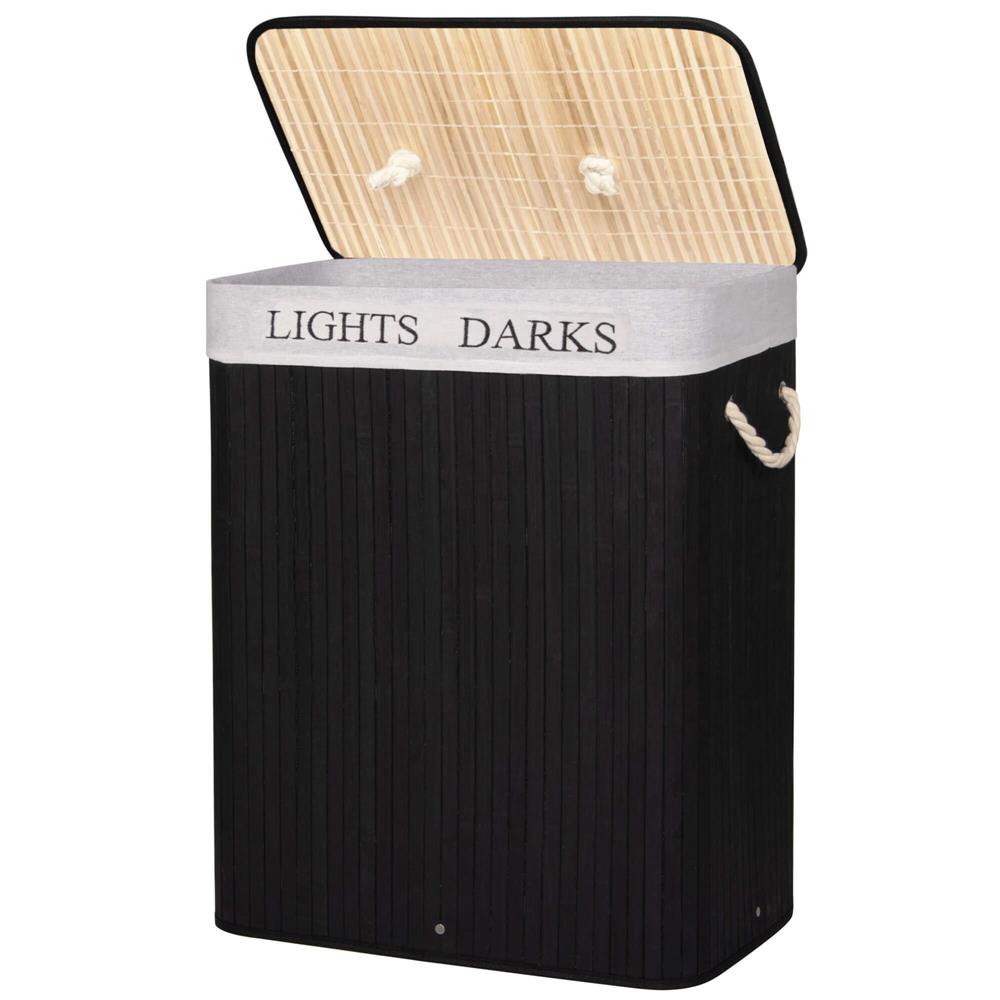 Cos de rufe cu capac si 2 compartimente, sac textil detasabil, 100 litri, 52x33x63 cm, negru - imagine 9