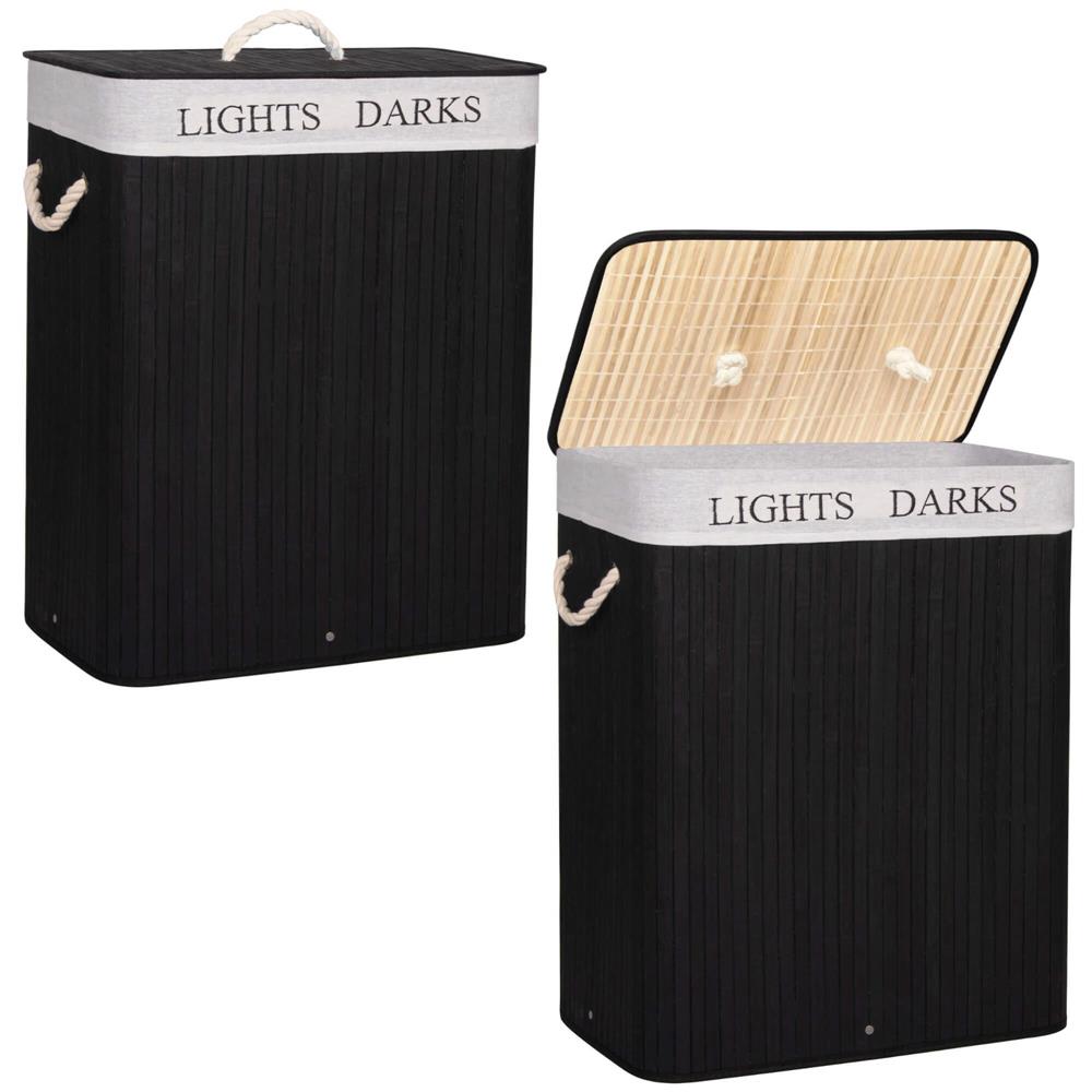 Cos de rufe cu capac si 2 compartimente, sac textil detasabil, 100 litri, 52x33x63 cm, negru - imagine 10