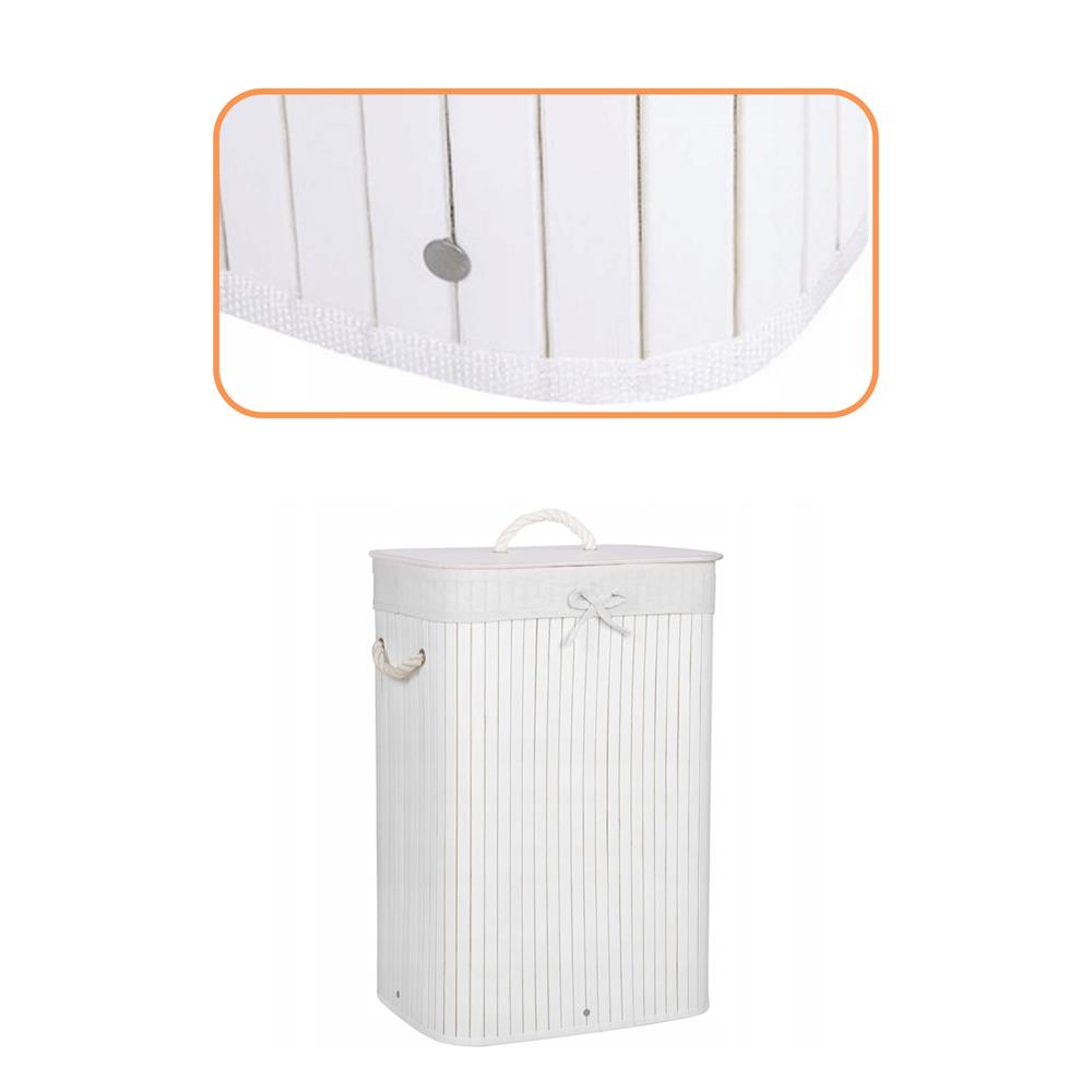Cos de rufe cu capac, din bambus cu sac textil detasabil, 72 litri, 40x28x60 cm, alb - imagine 3