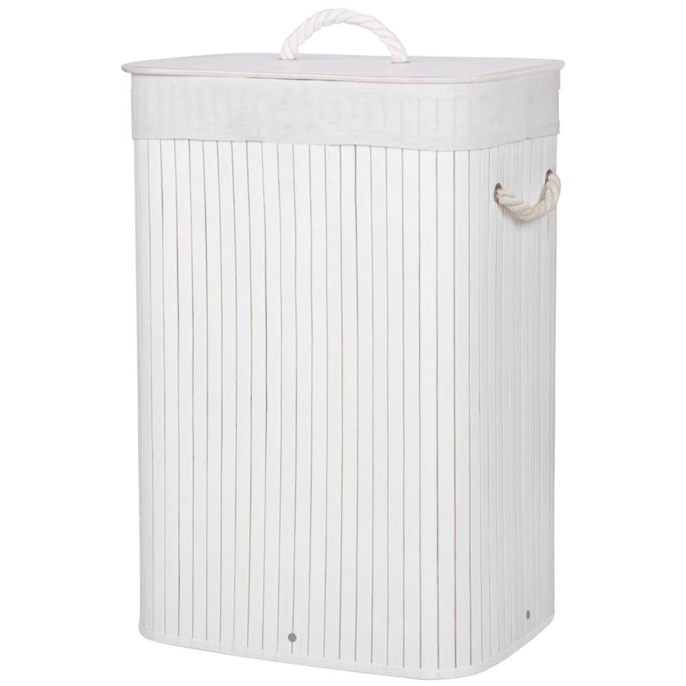Cos de rufe cu capac, din bambus cu sac textil detasabil, 72 litri, 40x28x60 cm, alb - imagine 10