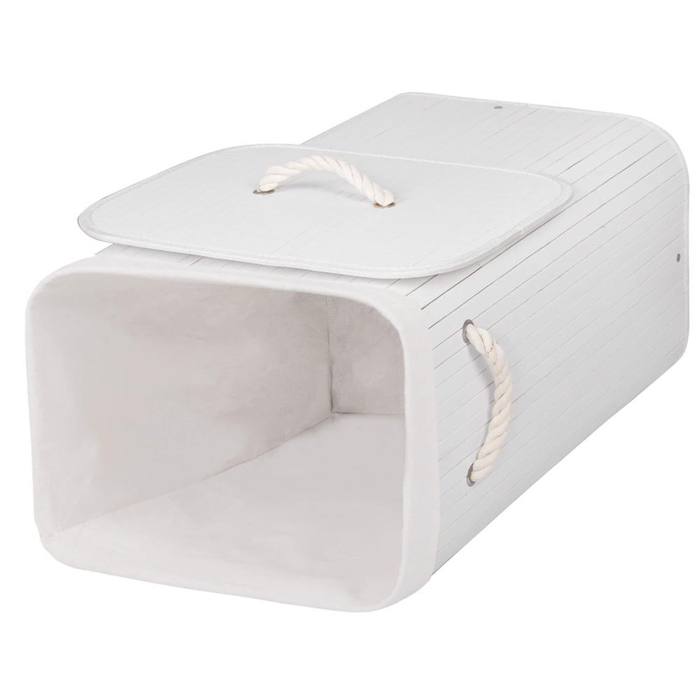 Cos de rufe cu capac, din bambus cu sac textil detasabil, 72 litri, 40x28x60 cm, alb - imagine 4