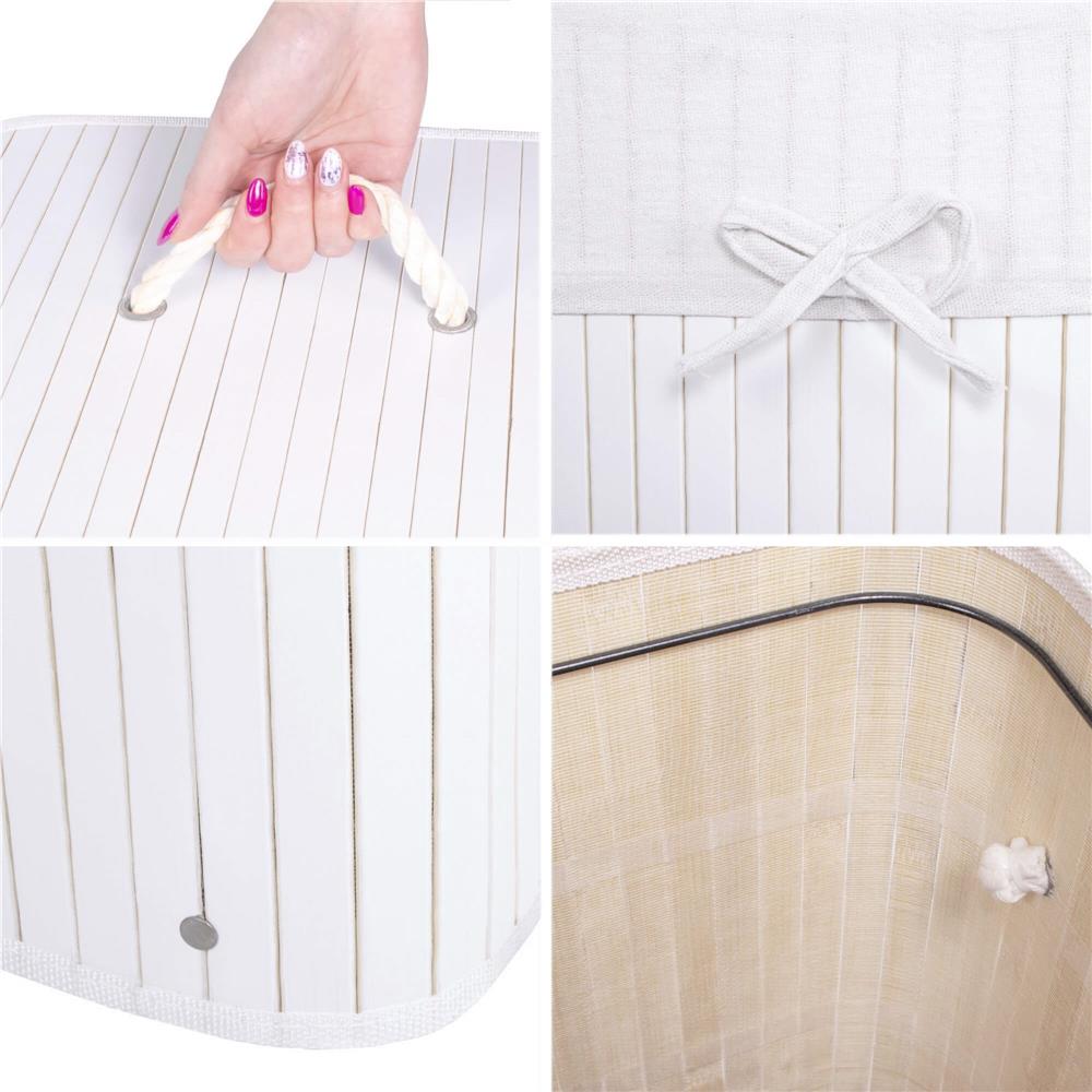 Cos de rufe cu capac, din bambus cu sac textil detasabil, 72 litri, 40x28x60 cm, alb - imagine 5