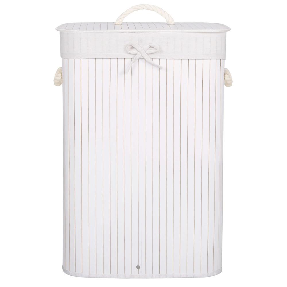Cos de rufe cu capac, din bambus cu sac textil detasabil, 72 litri, 40x28x60 cm, alb - imagine 12