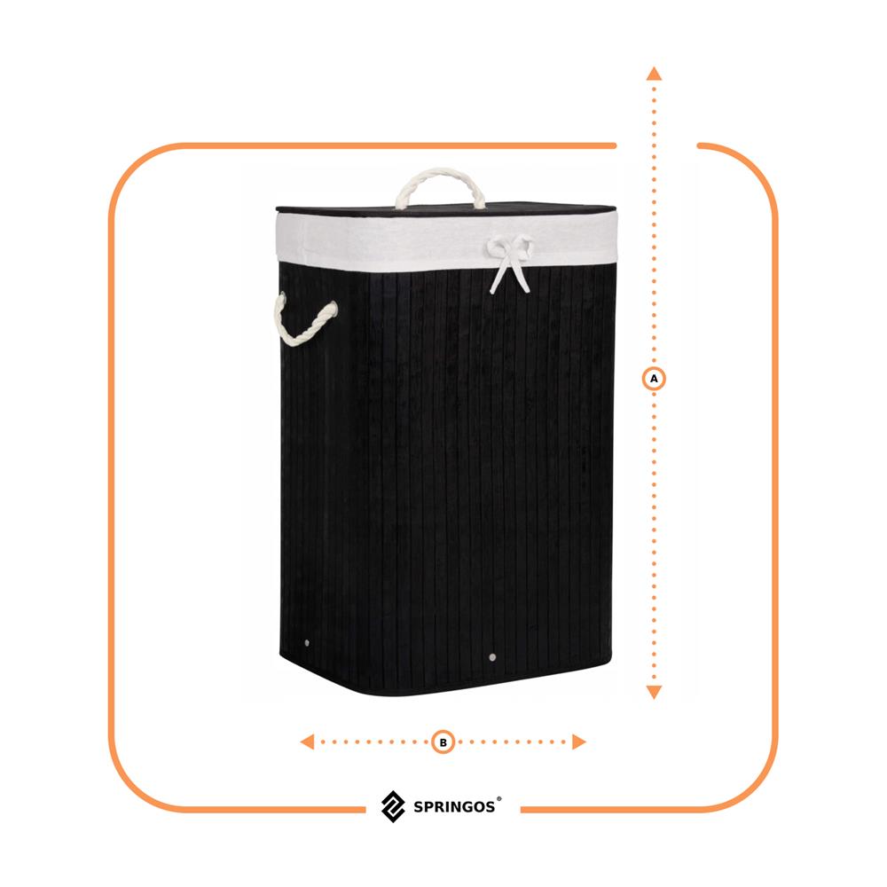 Cos de rufe cu capac, din bambus cu sac textil detasabil, 72 litri, 40x30x60 cm, negru - imagine 3