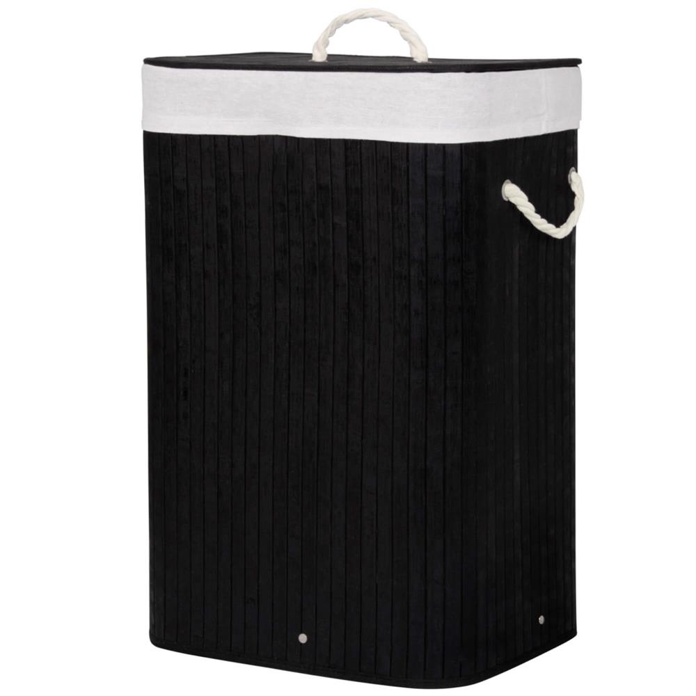 Cos de rufe cu capac, din bambus cu sac textil detasabil, 72 litri, 40x30x60 cm, negru - imagine 14