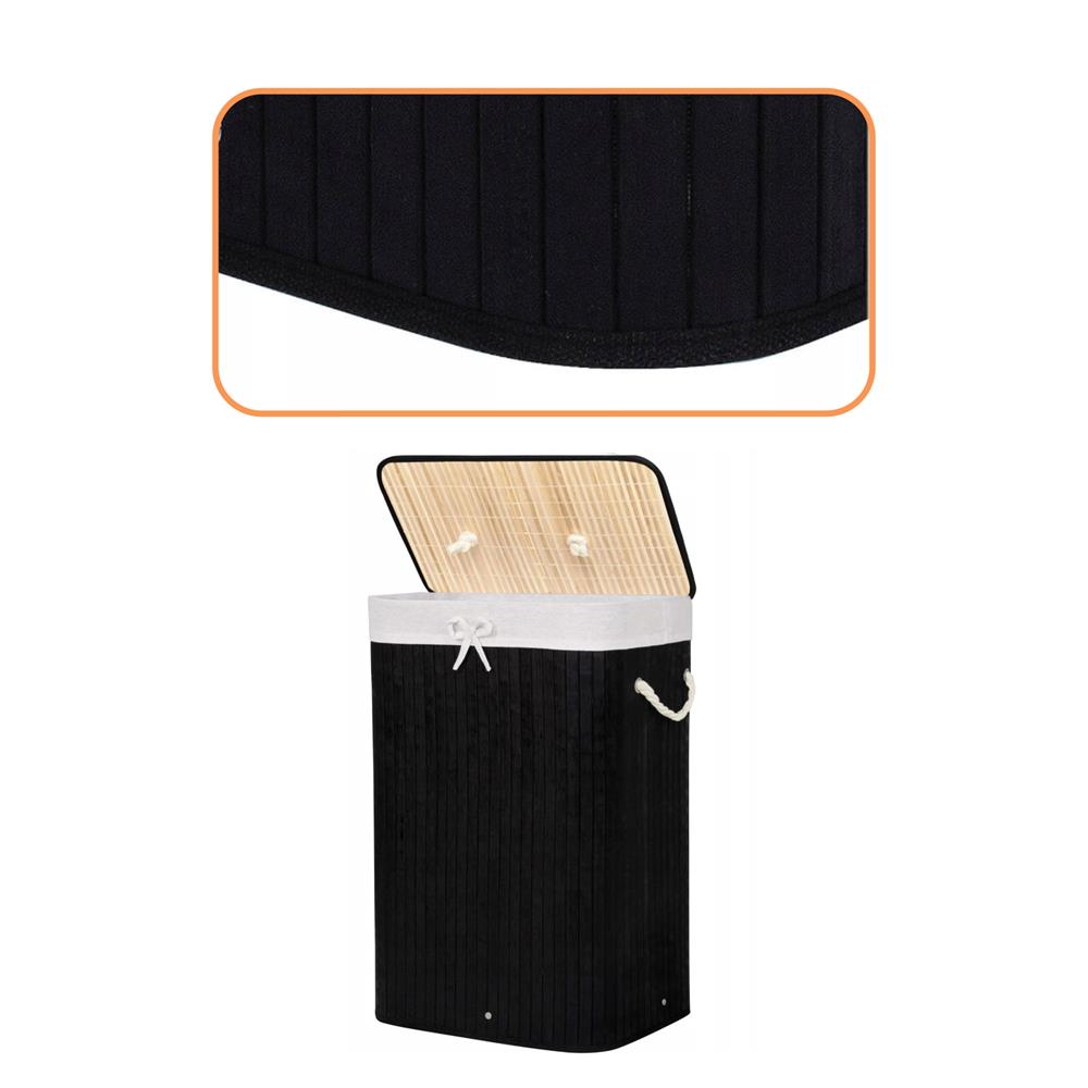 Cos de rufe cu capac, din bambus cu sac textil detasabil, 72 litri, 40x30x60 cm, negru - imagine 7