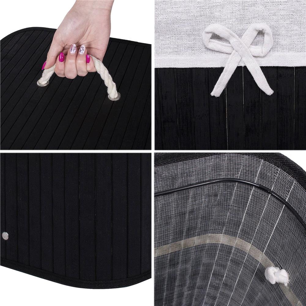 Cos de rufe cu capac, din bambus cu sac textil detasabil, 72 litri, 40x30x60 cm, negru - imagine 8