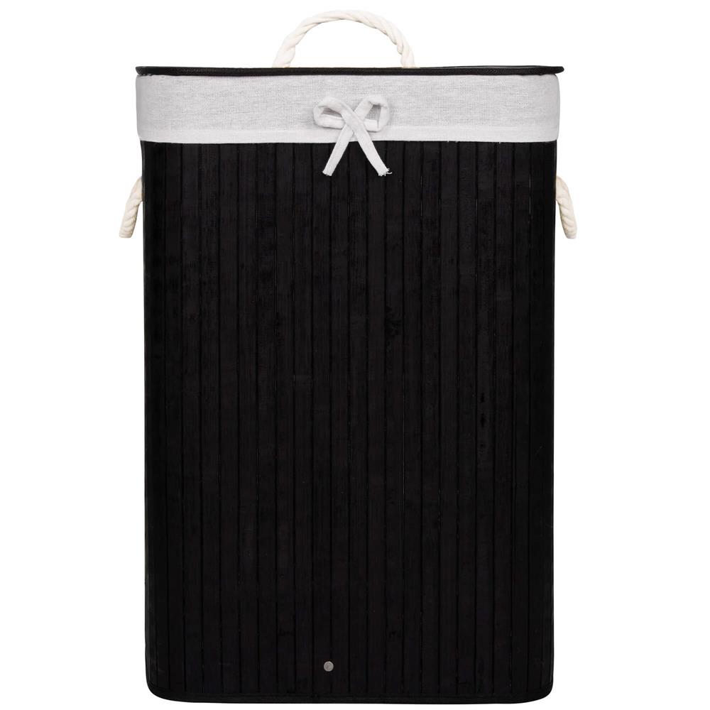 Cos de rufe cu capac, din bambus cu sac textil detasabil, 72 litri, 40x30x60 cm, negru - imagine 10